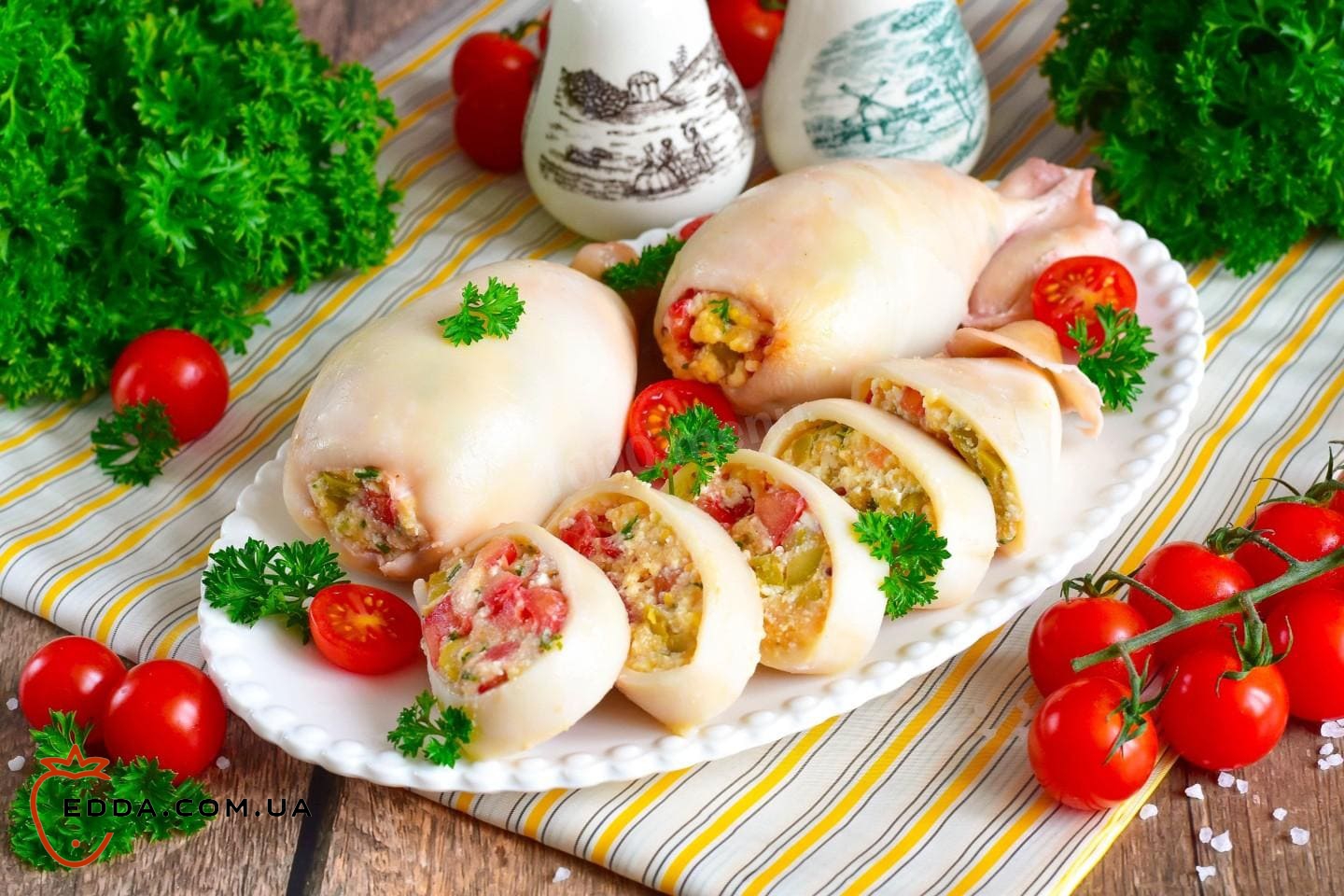 Кальмари з сиром фаршировані в духовці