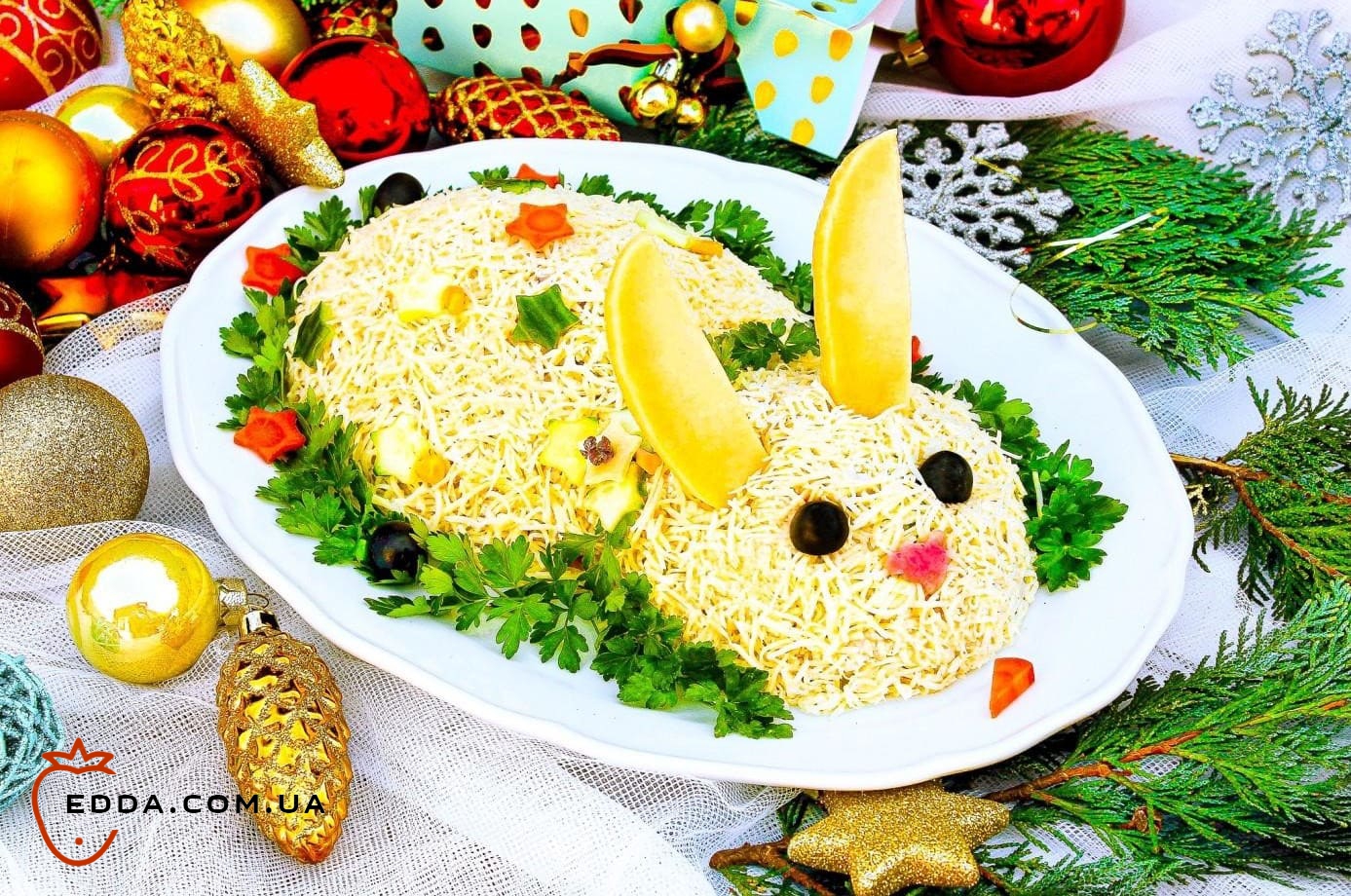 Салат Кролик із шинкою кукурудзою та рисом