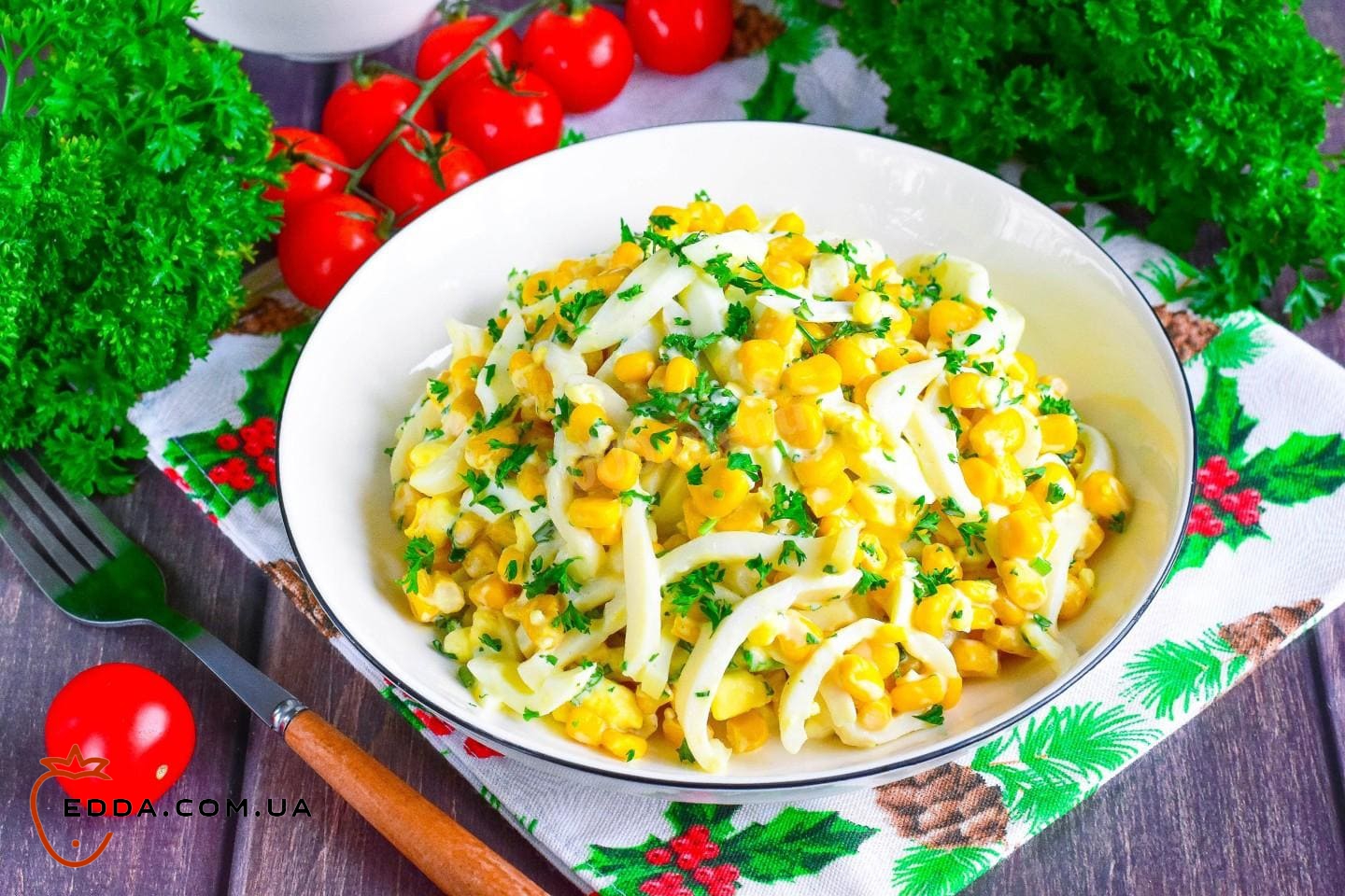 Салат з кальмарами та кукурудзою