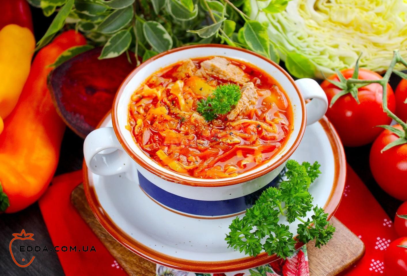 Борщ з капустою та свининою