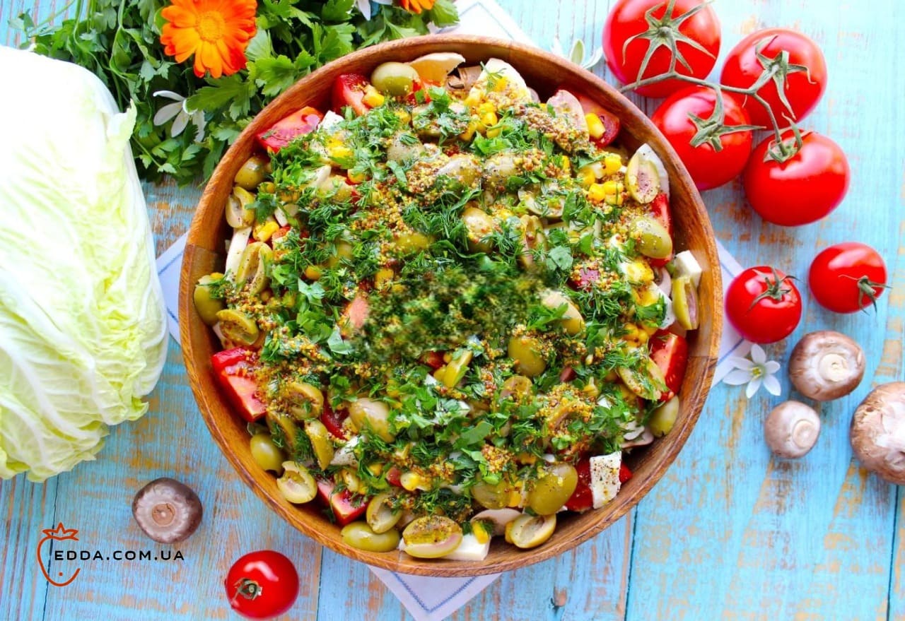 Пісний салат зі свіжих печериць