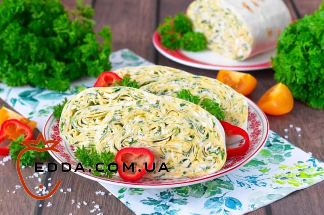Рулет з лавашу з часником та сиром