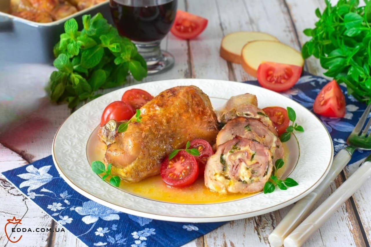 Фаршировані курячі гомілки без кістки в духовці