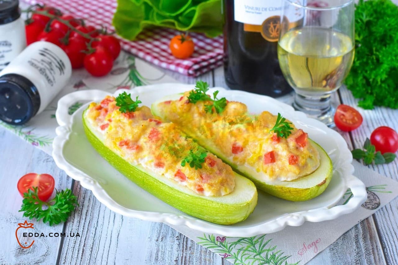 Кабачки з курячим фаршем в духовці