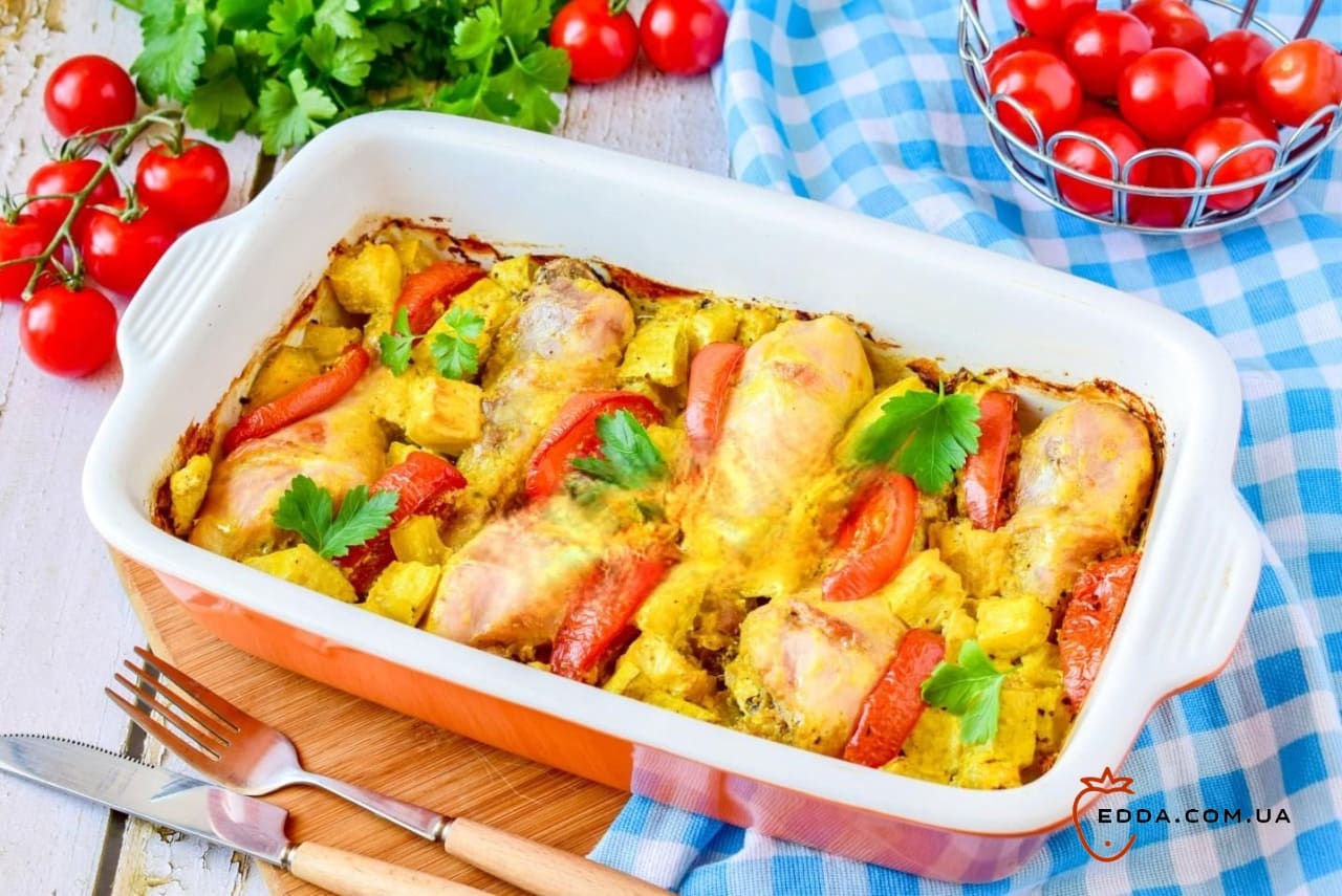 Кабачки з куркою в духовці