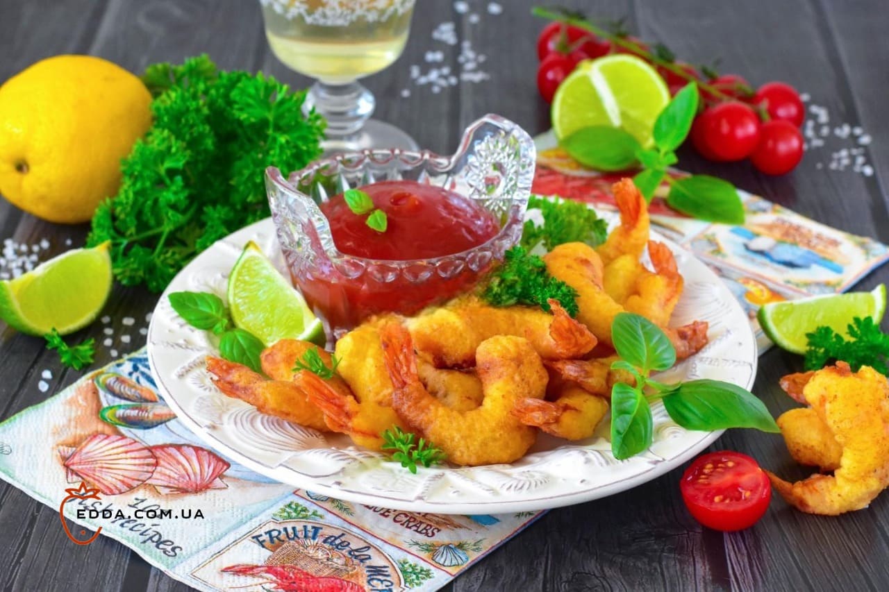 Креветки в клярі на сковороді